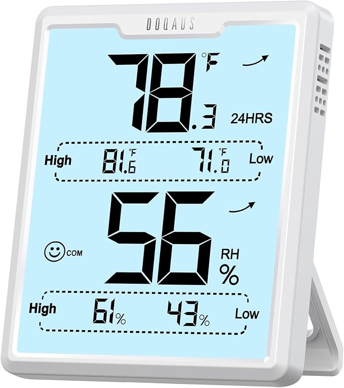 DOQAUS Digital Hygrometer Room Thermometer Indoor, Humidity Meter with Large LCD Display, Backlight Temperature Humidity Monitor with Max Min Records, White by DOQAUS