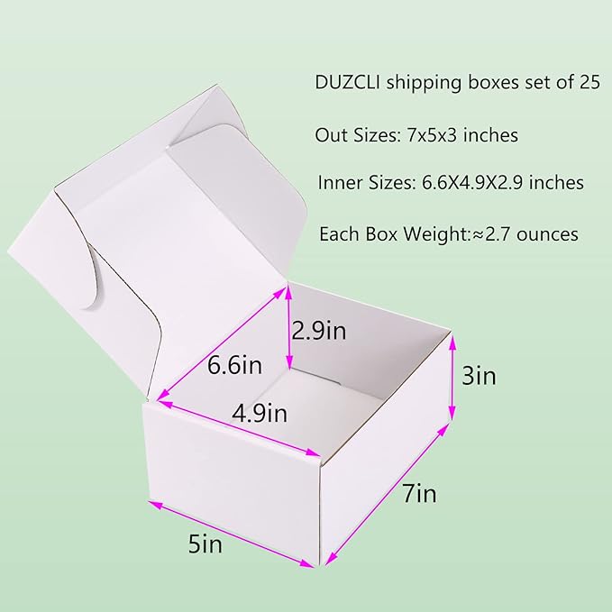 Small Shipping Boxes 7x5x3 Inch (25 Pack) - Sturdy White Corrugated Cardboard Boxes for Small Business, Ecommerce, Mailing & Packaging | Recyclable Gift & Storage Boxes - Image 2