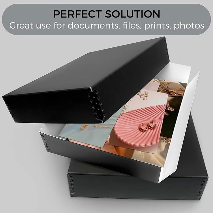 Lineco Archival 11 x 14 x 3 inches Museum Archival Storage Box, Drop Front Design, Acid-Free with Metal Edge. Preserves Photos Documents, Black - Image 9