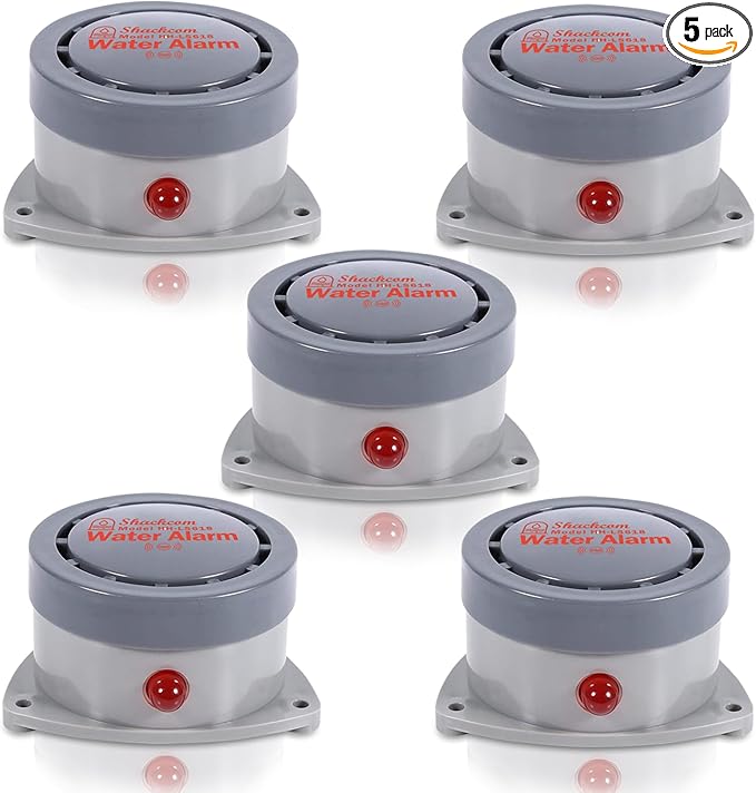 Water Leak Detector 5 Pack, Shackcom Water Alarm 110DB, Wireless, Waterproof & Battery-Operated, Audio and Light Alerts for Bathroom, Kitchen & Home Security ( Battery Not Included ) by Shackcom