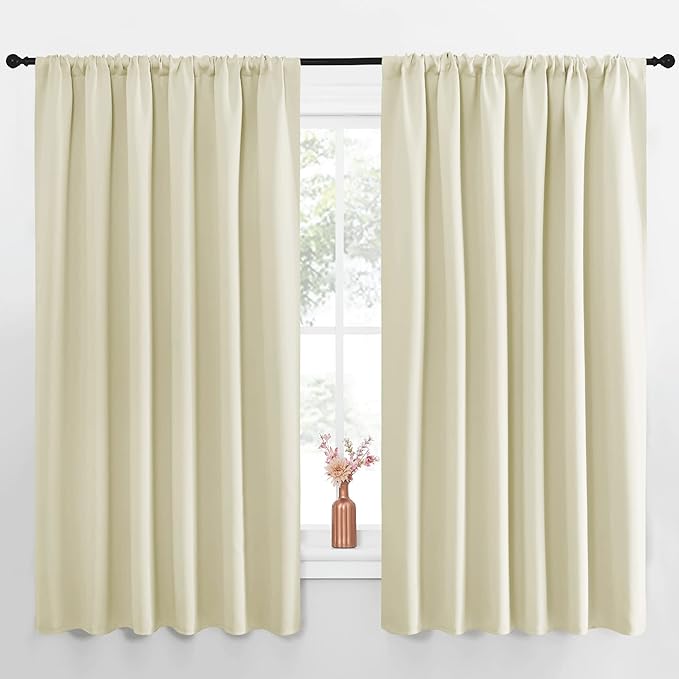 NICETOWN Blackout Curtains for Bedroom, Home Decorations Thermal Insulated Solid Rod Pocket Blackout Drapes for Cafe (Beige, One Pair, 70 x 63-inch) by NICETOWN