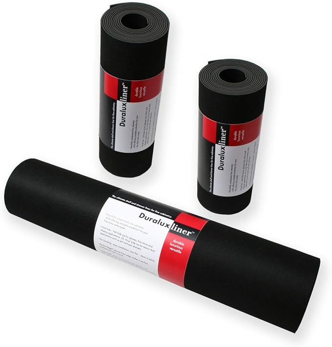 Trimmable, Non-Adhesive, Non-Slip, Dual Use Black Shelf Liner | Black, 14" x 10' Roll | Felt-Side for Beautiful Display or Vinyl-Side for Heavy Duty | Durable, Waterproof & Moisture Wicking by DuraLux