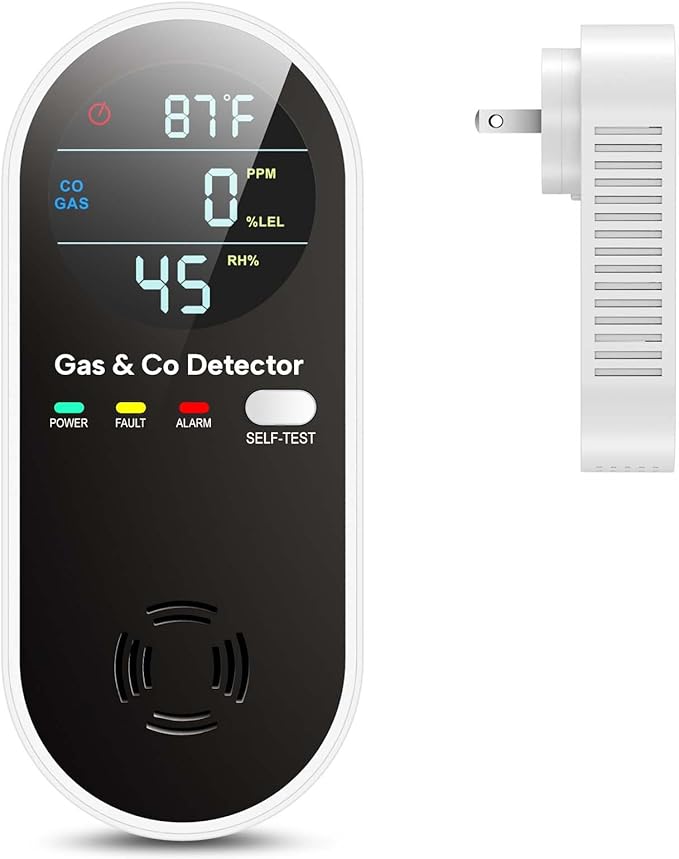 NICGOL 4 in 1 Upgraded Natural Gas Leak Detector and Carbon Monoxide Detectors, Dual Sensor Gas Leak Detector & Carbon Monoxide Detectors Plug in (Temperature & Humidity) for Home, RV (Black) by NICGOLDetectorsforHomeSafe