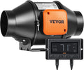 VEVOR Inline Duct Fan, 4-Inch 205 CFM with Temperature Humidity Controller, Quiet EC-Motor Ventilation Exhaust Fan for Cooling Booster, Grow Tents, Hydroponics by VEVOR