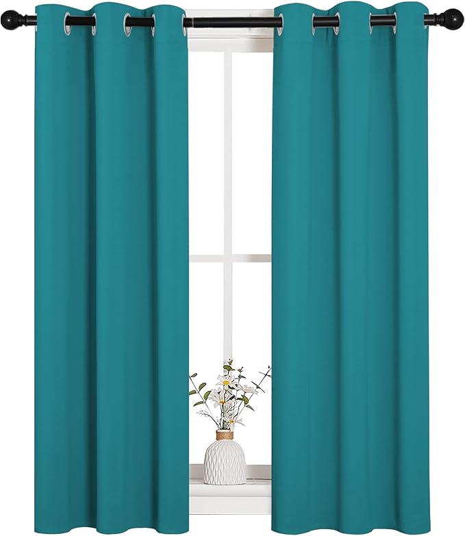 NICETOWN Room Darkening Curtains 45 inch Length 2 Panels, Thermal Insulated Grommet Blackout Curtains for Modern Casual Elegant Bedroom Kids Room Theme Decoration (Peacock Teal, 2 Pieces, W29) - Image 2