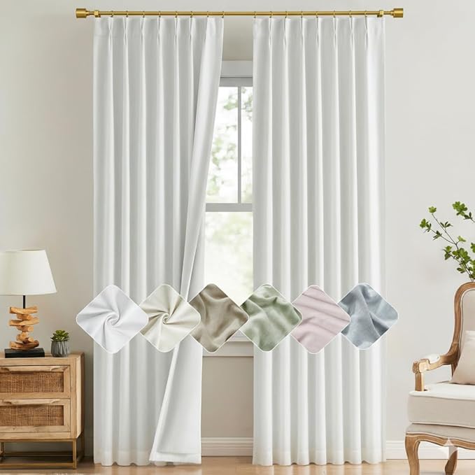 Kayne Studio White Pinch Pleated Full Blackout Curtains, Thermal Insulated Soundproof Back Tab Room Darkening Drapes 102 Inch Window Curtain Panels withHooks for Living Room/Bedroom(2 Panels,40"x102") by KayneStudio