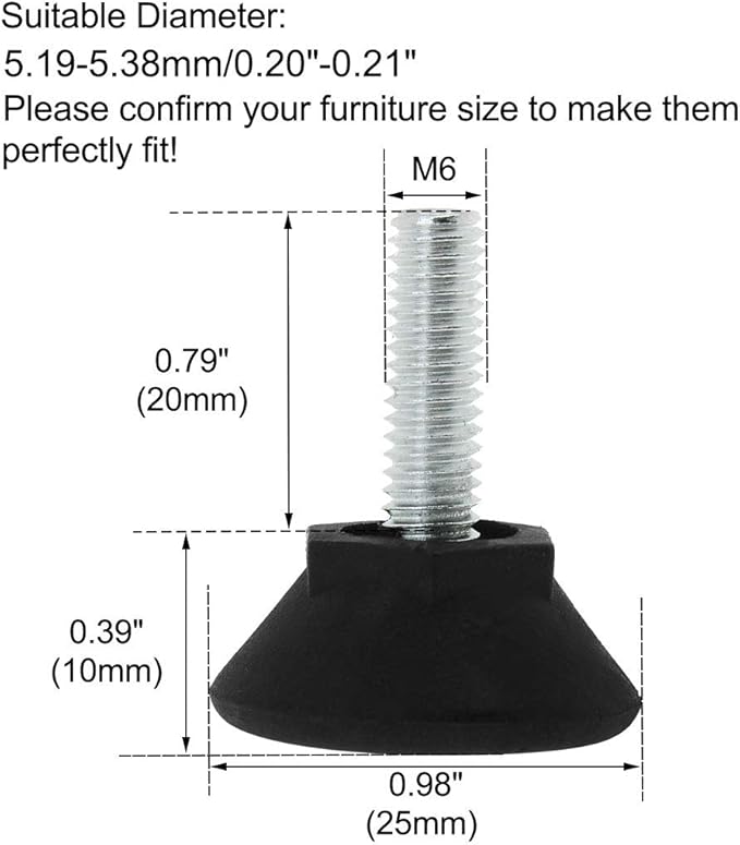 uxcell M6 x 20 x 25mm Furniture Glide Leveling Feet Adjustable Leveler Floor Protector for Chair Sofa Table Leg 2 Pack - Image 2