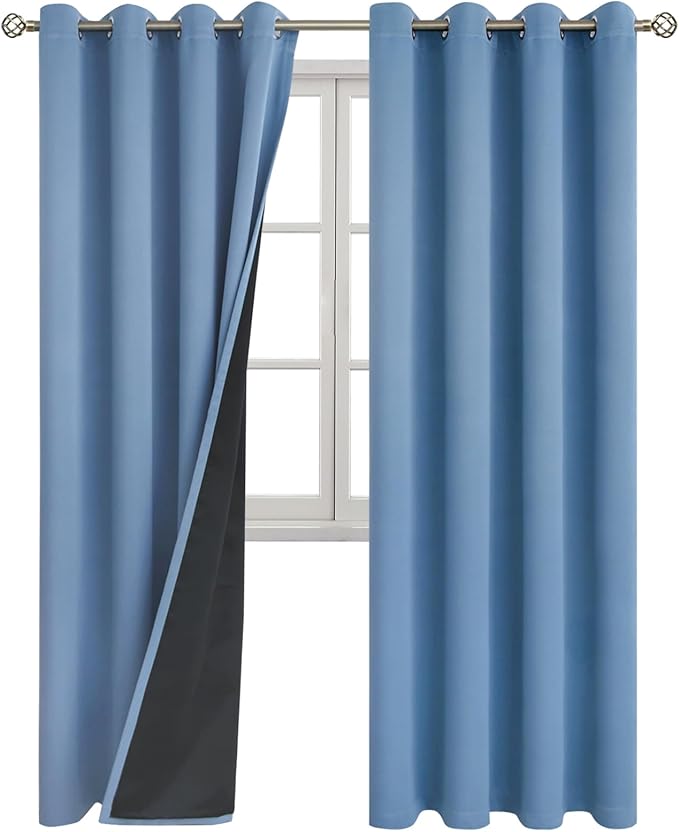 BGment Thermal Insulated 100% Blackout Curtains for Bedroom with Black Liner, Double Layer Full Room Darkening Noise Reducing Grommet Curtain (52 x 84 Inch, Denim Blue, 2 Panels) - Image 8