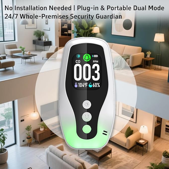 Protmex 3 in 1 Carbon Monoxide Detector and Temperature Humidity Monitor - Socket-Type Plug-in Alarm with Dual Power Modes & Flame Retardant, for Home, Bedroom, Office Safety - Image 8