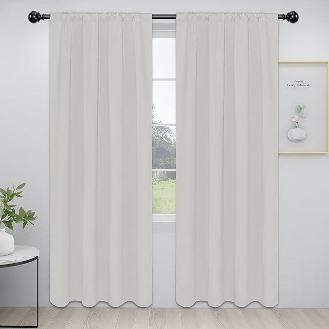Easy-Going Rod Pocket Blackout Curtains for Bedroom, Room Darkening Window Curtains for Living Room, Thermal Insulated Noise Reduction Solid Window Drapes, 2 Panels (42x84 in, Light Linen) by Easy-Going