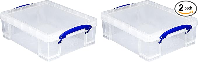 Really Useful Box 2 Pack Storage Bins, Clear Plastic Stackable Organizing Totes, 8.1 Liter by ReallyUsefulBox