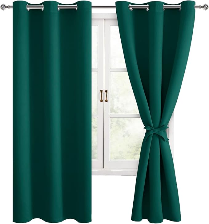 Hiasan Room Darkening Window Curtains for Bedroom, Thermal Insulated, Energy Saving Blackout Curtains, Set of 2 Panels, Sewn with Tiebacks, Grommet Top (Hunter Green, 38 x 63 Inch) - Image 8