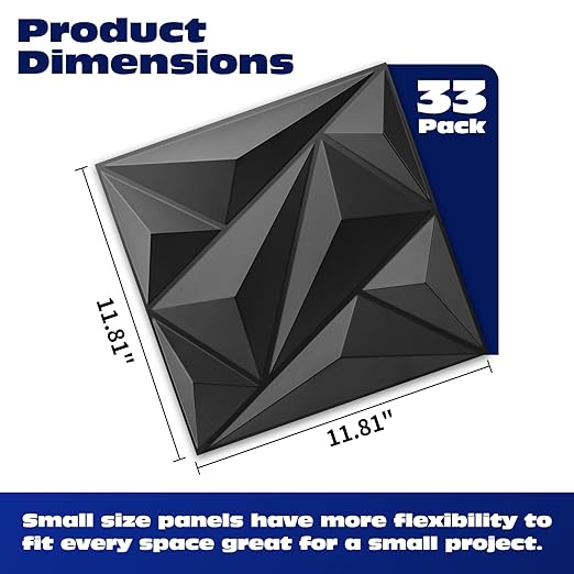 Art3dwallpanels 33 Pack 3D Wall Panel Diamond for Interior Wall Décor, PVC Flower Textured Wall Panels for Living Room Lobby Bedroom Hotel Office, Black, 12''x12'' Cover 32.Sq.Ft. - Image 2