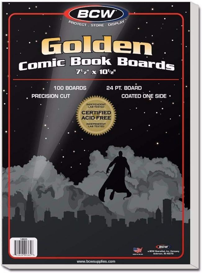 BCW Golden Age Comic Backing Boards - 100 Pack | Certified Acid-Free Comic Book Storage | 7 1/2 x 10 1/2 Inch Dimensions | Archival-Quality Boards for Comic Book Collection Protection by BCW