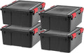 IRIS USA WeatherPro 31 Qt Storage Bins with Lids, 4 Pack, BPA-Free Plastic Gasket Box with Tight Latch and Seal, Stackable Nestable Tote Tub - Black/Red by IRISUSA