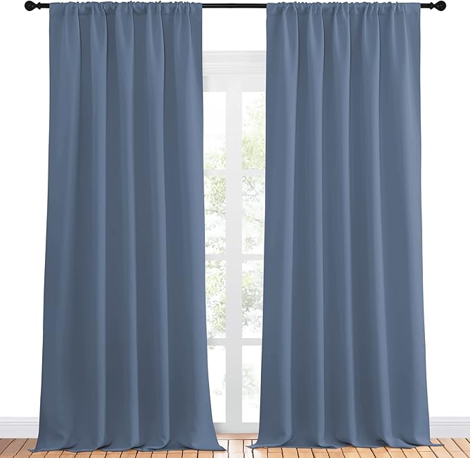 NICETOWN Blackout Curtains Window Draperies - Window Treatment Thermal Insulated Solid Room Darkening Drapes for Bedroom (Stone Blue, Set of 2 Panels, 52 by 95 inches Long) - Image 2