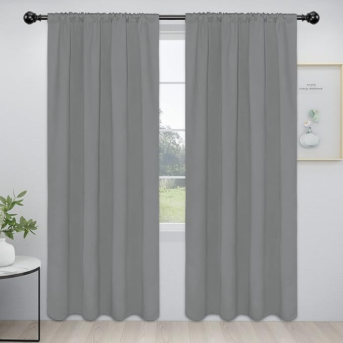 Easy-Going Rod Pocket Blackout Curtains for Bedroom, Room Darkening Window Curtains for Living Room, Thermal Insulated Noise Reduction Solid Window Drapes, 2 Panels(52x96 in, Light Gray) by Easy-Going