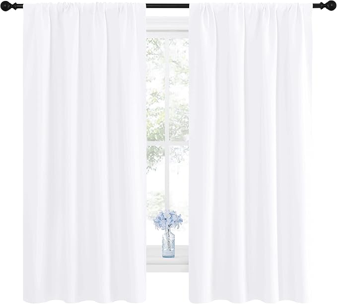 NICETOWN Bedroom Curtains - Window Treatment Rod Pocket Curtains/Drapes for Bedroom (2 Panels, 42 by 63, White) - Image 2