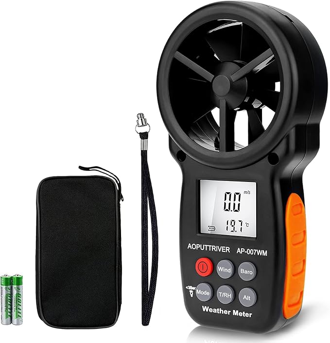 Digital Anemometer Barometer Pressure Gauge for Wind Speed ​​Temperature/Humidity/Dew Point/Wind Chill/Altimeter Barometer with Backlight MAX MIN AVG AP-007WM by AOPUTTRIVER