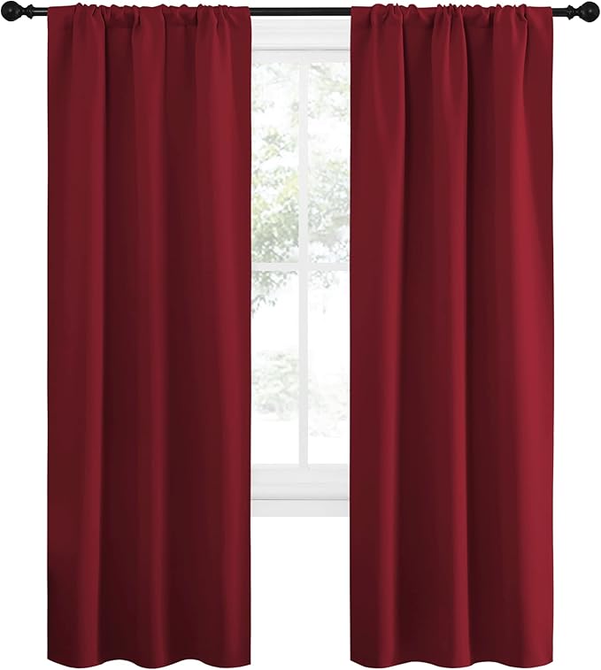 NICETOWN Christmas Burgundy Curtains Blackout Drape Panels - Lights Block Out Window Treatment Short Curtain Sets for Loft and Basement Decoration (Set of 2, 34 by 72-Inch) - Image 2