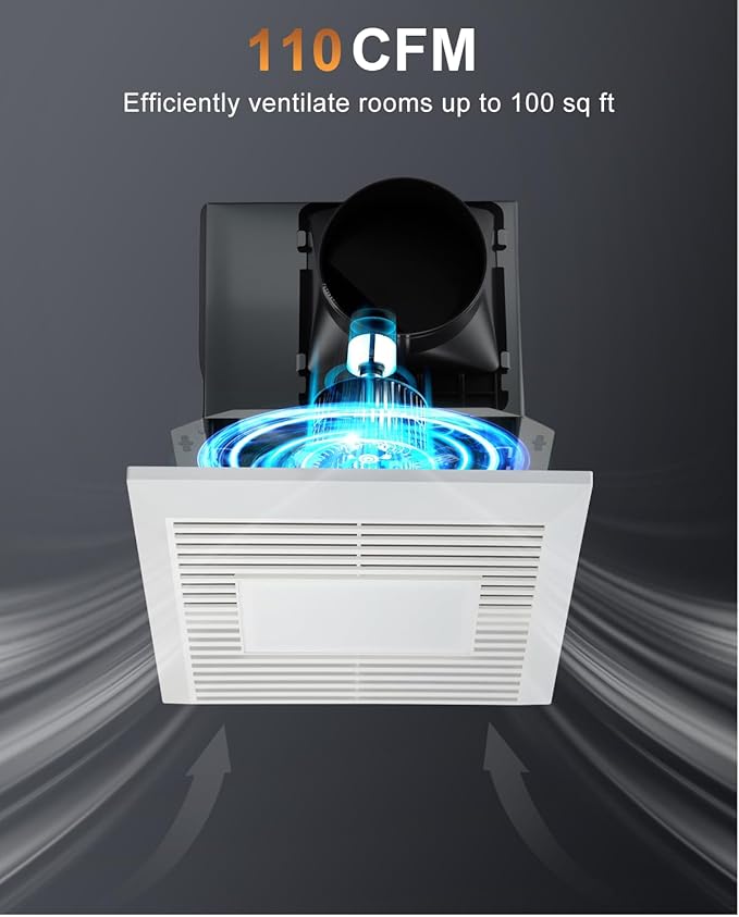 GROWNEER Bathroom Exhaust Fan with Light, 110 CFM 1.0 Sone Exhaust Fan No Attic Access Needed, Ceiling or Wall Mount, 7.68 x 9.25 inch, 35W Bathroom Fan with LED Light 3CCT Adjustable 600LM, White - Image 3