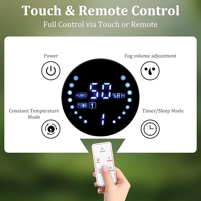 Reptile Humidifier Fogger - 4L Reptile Fogger with Humidity Control Sensor, Timer & 3 Adjustable Mist Levels, Touch & Remote Control, Reptile Mister for Reptiles Amphibians Snake Herps - Image 6