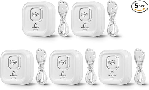 100dB Water Sensor Alarm Water Leak Detector, with Detection Lines, Wireless Tank Level Monitor for Basement,Kitchen,Bathroom (5packs) by HOAYVKJ