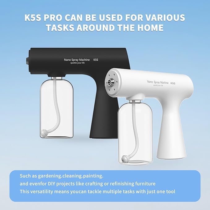 Handheld Rechargeable ULV Nano Mist Mister with Blue Light Electrostatic Technology, Portable Barbershop Humidifier for Hair Salons, Home, Office & Car Wireless Atomizer for Air Refresh(K5SPro Black) - Image 3