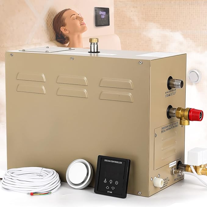 Steam Shower Generator Kit 12KW for Bath Sauna SPA, Aromatherapy Steam Head, Self-draining System, LED Waterproof Controller, for Commercial Home Use… by HapyvergoDirect