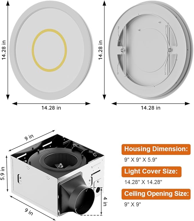 Fitop Bathroom Exhaust Fan with Light, 130 CFM 47W Ceiling Mount Shower Ventilation Exhaust Fan, 1.5 Sones Bathroom Vent Fan with Light, 1100LM LED Light 3000K/4000K/5000K (Gold) - Image 6