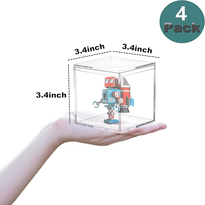 Acrylic Box Clear Boxes with Lids 4 Pieces Acrylic Display Cube Graduation Party Favors Candy Box Plastic Square Cube Wedding Valentine's Day Birthday Gift Wrap Box 3.4 * 3.4 * 3.4Inch - Image 2