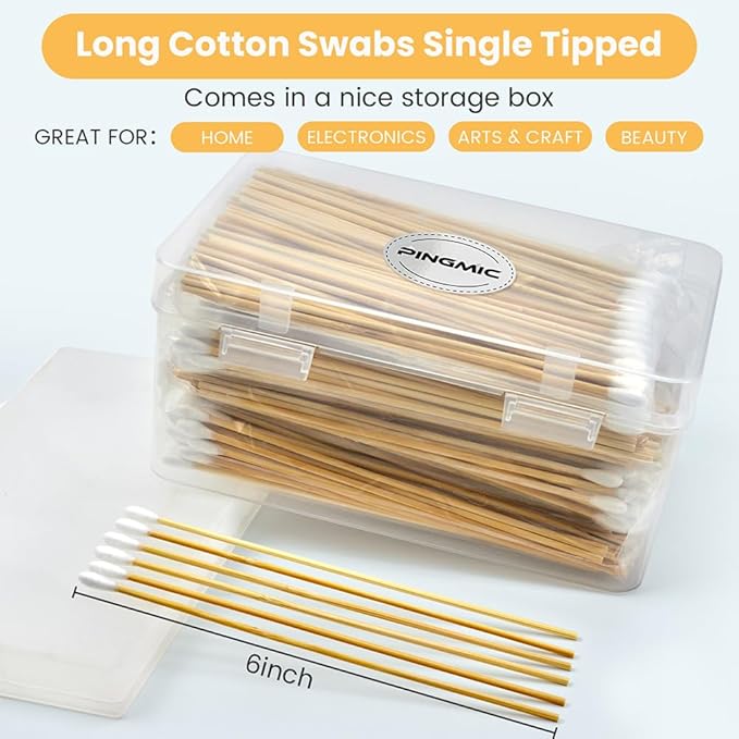 500PCS 6" Cotton Swabs in Storage Box - Long Cotton Swab with Wooden Sticks - Lint Free, Highly Absorbent Single Tipped Applicators for Makeup, Pet Care, Home Cleaning - Image 2