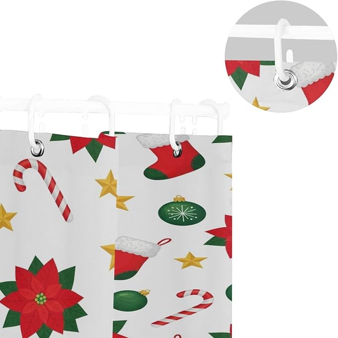 Red Stocking Christmas Shower Curtain Liner 72×72 inch for Bathroom Curtain Anti Mold Shower Curtain with Hooks Bathroom Accessories - Image 5