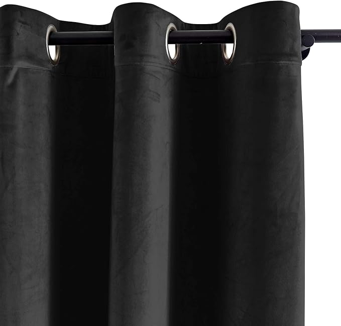 ChadMade Blackout Lined Premium Velvet Curtain Warm Black 100Wx120L Inch (1 Panel), Eyelet Grommet for Livingroom Bedroom Theater Studio, Leon Collection - Image 2