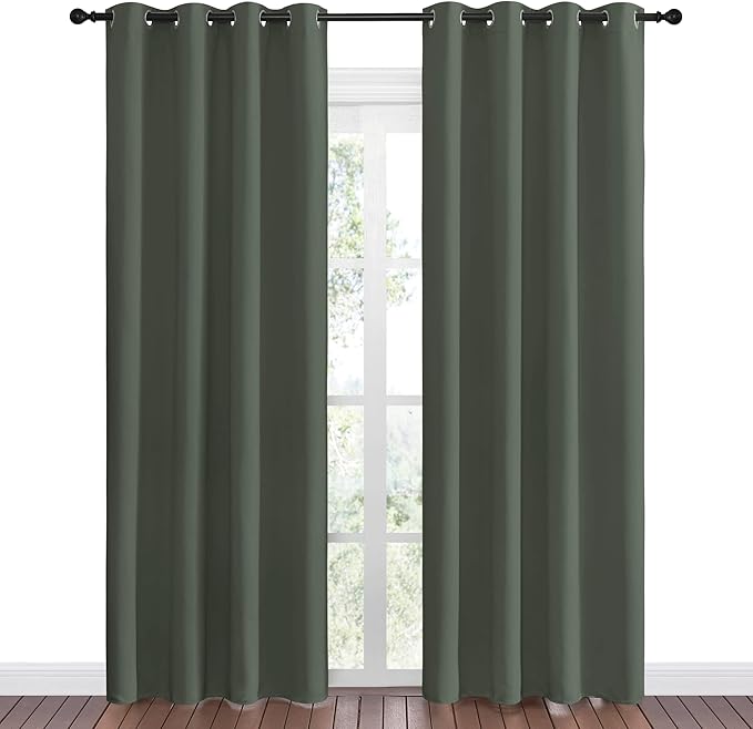 NICETOWN Dark Mallard Blackout Curtains Grommet - Home Decorations Thermal Insulated Solid Grommet Top Blackout Living Room Panels/Drapes for Gift (1 Pair, 55 x 86 inches) - Image 2