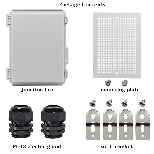 Zulkit Junction Box,IP67 Waterproof Electrical Box Hinged Cover Stainless Steel Latch Plastic Enclosure for Project with Mounting Plate Wall Bracket and 2 Cable Gland Grey 8.7"x6.7"x4.3"/220x170x110mm - Image 6