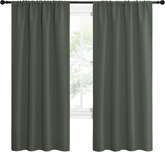 NICETOWN Bedroom Curtains Blackout Draperies - All Season Thermal Insulated Solid Rod Pocket Top Blackout Curtains/Drapes for Kid's Room (Dark Mallard, 1 Pair, 42 x 72 Inch) - Image 2