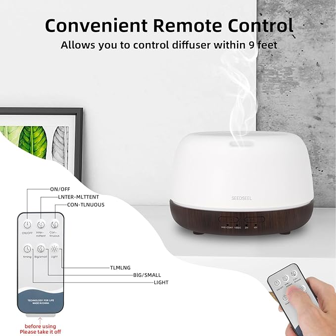 300ML Essential Oil Diffuser, Small Aromatherapy Diffuser with Remote Control, 7-Color LED Light,4 Timer, Quiet,Auto-Off, Easy to Use,for Home,Bedroom,Office - Image 3