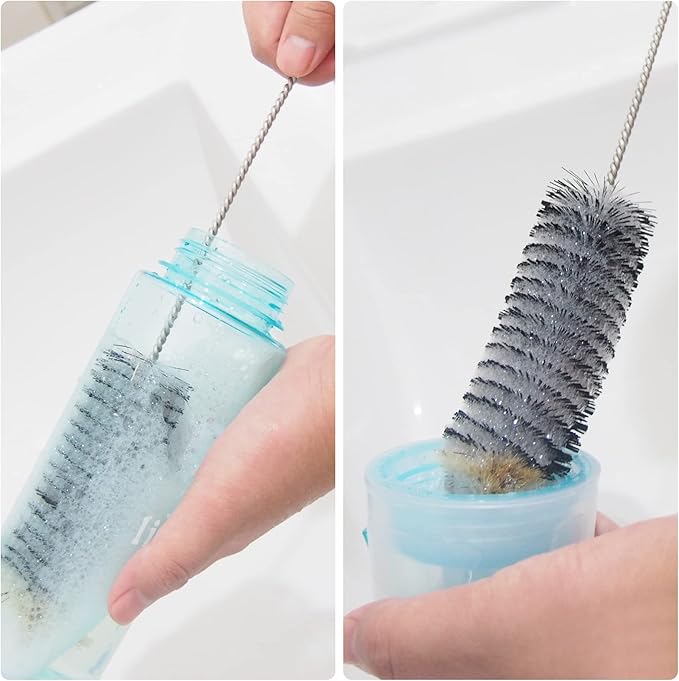 Long Bottle Brush, 17 in Bendable Cleaner Brushes for Cleaning Neck Beer Bottles, Wine, Baby Bottles, Water Bottles, Tumblers, Flask, Bird Feeder, Vase, Pipes and Brewing Supplies Black + Blue/2Pack - Image 4