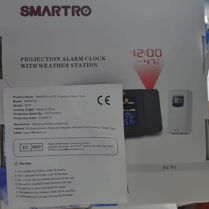 SMARTRO SC91 Projection Alarm Clock for Bedrooms with Weather Station, Wireless Indoor Outdoor Thermometer, Temperature Humidity Monitor Gauge Hygrometer - Image 9