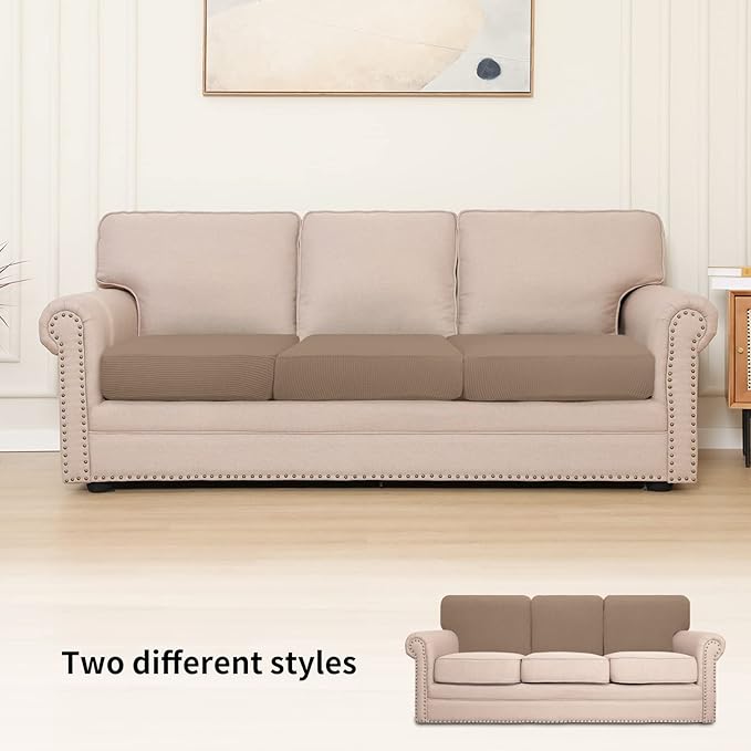 Easy-Going Stretch Individual Chair Couch Cushion Cover Sofa Cushion Furniture Protector Sofa slipcover Soft Flexibility with Elastic Bottom (3-Piece Sofa Cushion Covers, Camel) - Image 2
