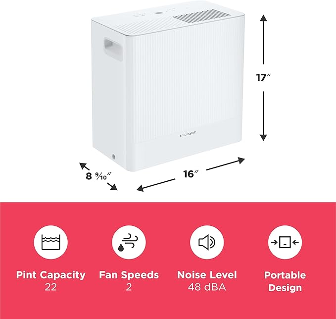 Frigidaire 22-Pint Portable Dehumidifier with Energy Star Certification for Small/Medium Rooms, Bedrooms & Bathrooms, Custom Humidity Control, Auto Shut Off, White - Image 4