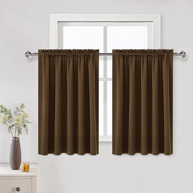 DWCN Short Brown Blackout Curtains for Half Window, Thermal Insulated Energy Saving Room Darkening Curtains for Kitchen/Bedroom (W60 x L36 inch, Set of 2 Panels, Top of Rod Pocket) by DWCN