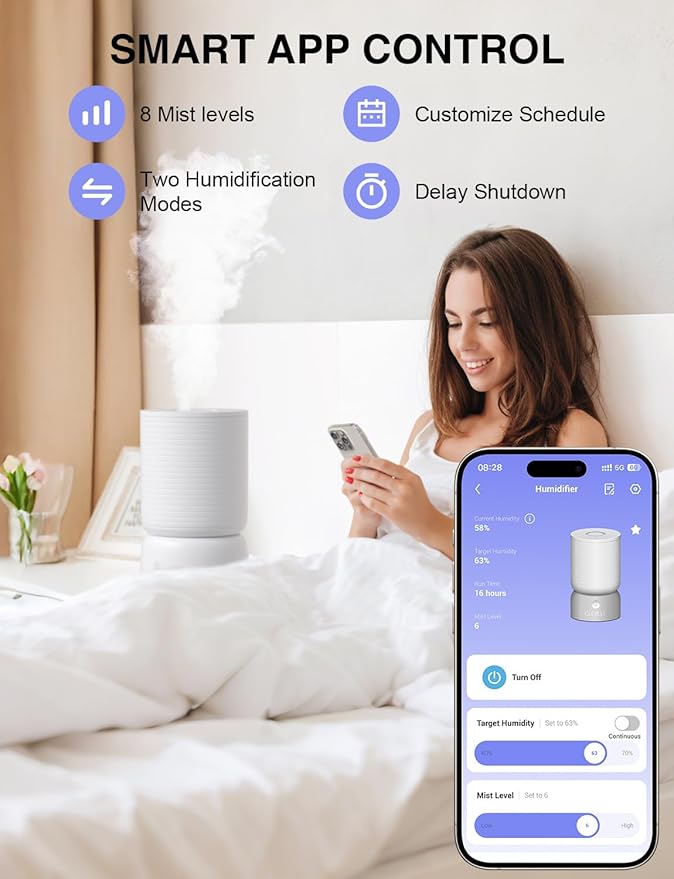 CLEVAST Smart Humidifiers for Bedroom - 1 Gal/4L Cool Mist Top Fill Humidifier with Essential Oil Diffuser, Quiet Operation for Baby Nursery, Home, Office, Room, Works with Alexa/Google Assistant - Image 5