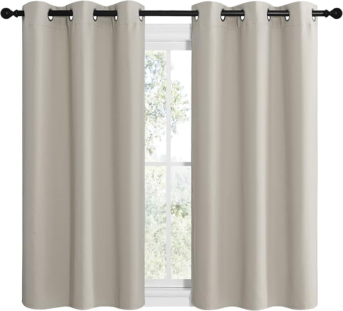 NICETOWN Kitchen Curtains for Decoration, Thermal Insulated Grommet Room Darkening Draperies/Panels for Laundry (Natural, 2 Panels, W42 x L48 inches) - Image 2