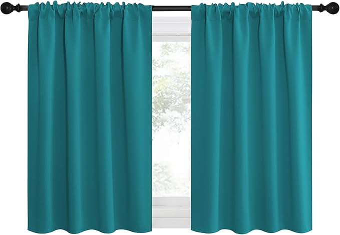 NICETOWN 2 Panels Blackout Curtains, Rod Pocket Thermal Insulated Drapes for Kitchen, Heavy Duty Small Window Treatment for Dorm Room, Studio Apartment, Basement (Peacock Blue, W42 x L30) by NICETOWN