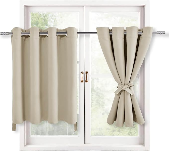 Hiasan RV Blackout Curtains for Bedroom, 52 x 36 Inches Long - Thermal Insulated & Light Blocking Window Curtains for Living Room, 2 Drape Panels Sewn with Tiebacks, Light Beige by Hiasan