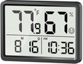 DOOMAY Room Thermometer Indoor - Hygrometer Temperature and Humidity Monitor with High Accuracy Sensor LCD Display Large Display Date Clock for Kitchen Baby Room Office (Black) by DOOMAY