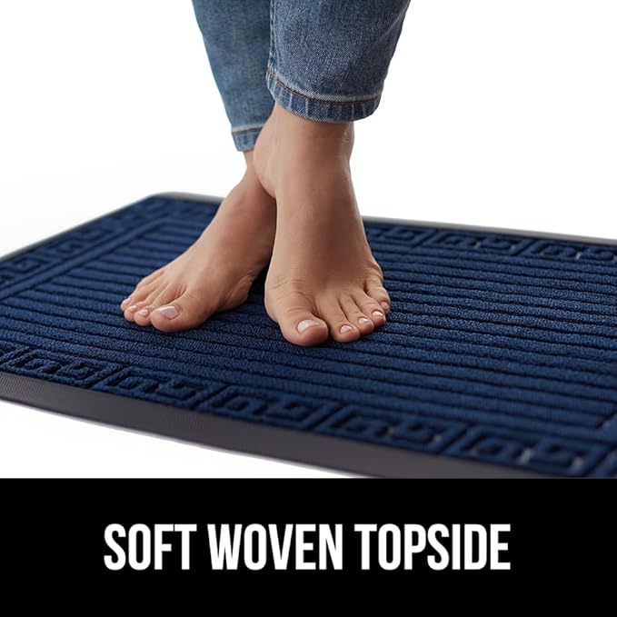 GORILLA GRIP 100% Waterproof All-Season WeatherMax Doormat, US Designed Natural Rubber, Stain and Fade Resistant, Low Profile Indoor Outdoor Door Mats, Easy Clean Patio Mat, 17x29, Navy Greek Keys - Image 7
