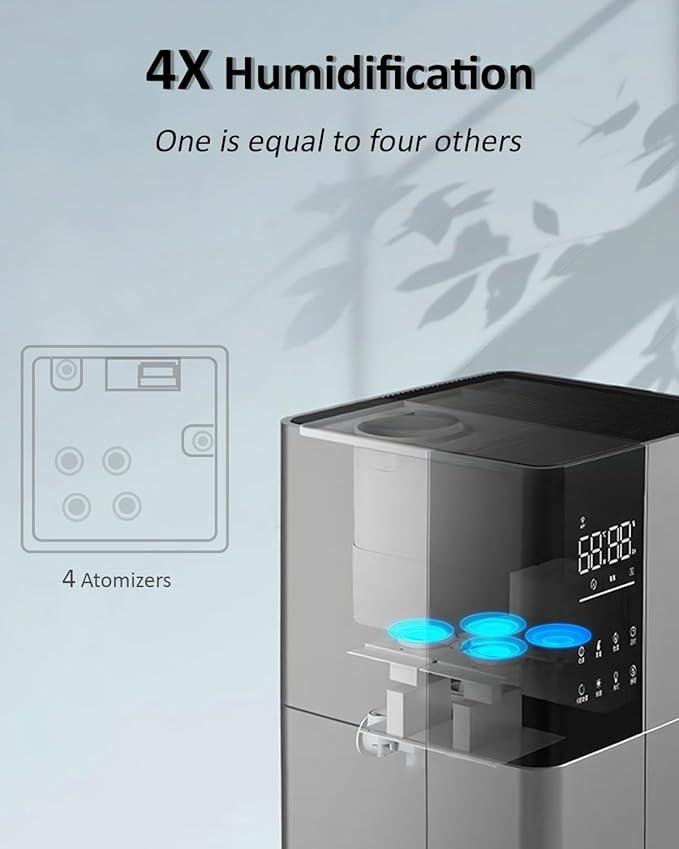 Humidifier Large Room,26L/6.8Gal Whole House Humidifiers for Home 3000 sq.ft,1800ml/H Cool Mist Humidifier Baby, Top Fill Humidifiers for Bedroom Plant with 360° Nozzle & Extension Tube,Grey - Image 4